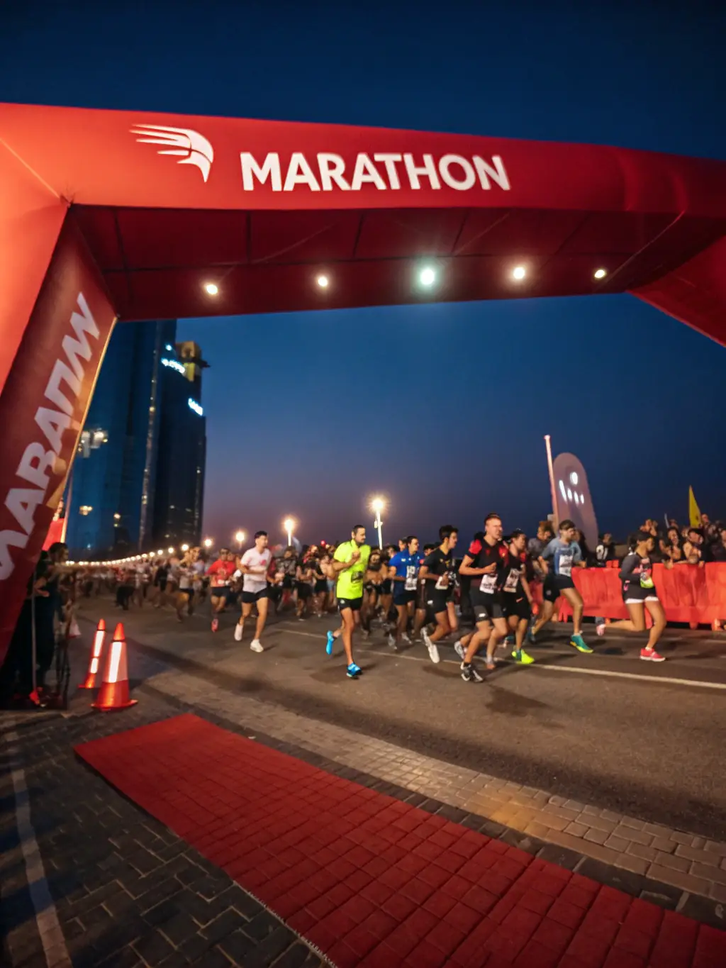 A dynamic action shot of athletes competing in a marathon, showcasing the energy and excitement of sports.